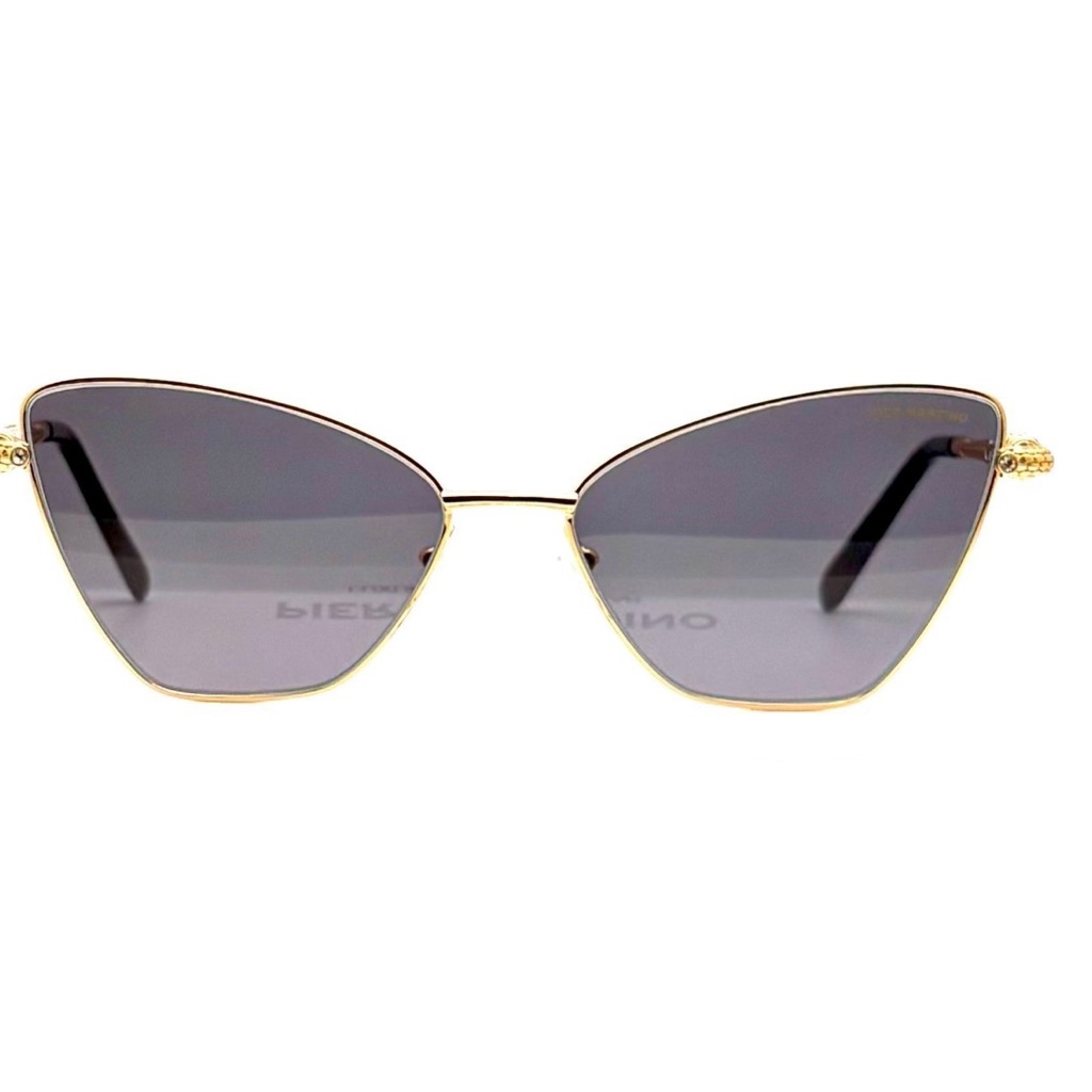 Gold & Black Metal Cat-Eye Sunglasses Hand-Set Bohemian Crystals Made In Italy